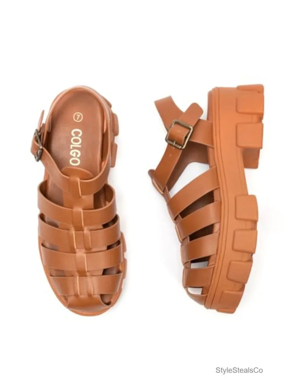 Chunky Block Heel Wedge Sandals Fisherman Style Adjustable Buckle